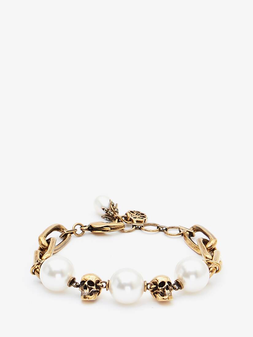 Pulsera Alexander McQueen Pearl-Like Skull Chain Mujer - Dorados - Mexico 349-BNZPRS